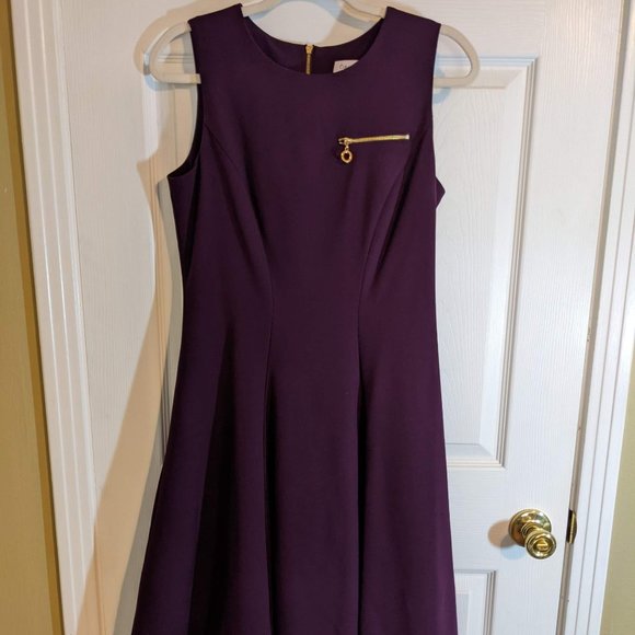 slim fit dress slacks Calvin Klein Deep Purple Bell 3/4 Sleeve Sheath Dress